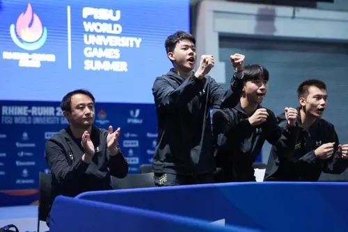 ▲台灣4強戰3：1擊敗日本，順利晉級金牌戰，面對中國一路打到決勝5局，最終以3：2驚險奪下隊史首金。（圖／大專體總提供）