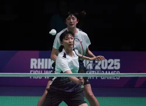 第4點女雙部分,由鄭宇倢、宋祐媗對上中國的王漪朵、劉嘉悅。台灣組合首局以8:15失利,第二局雖一度追成13:13平手,卻未能把握關鍵分,終場以13:15再吞敗仗。(圖/大專體總提供) ▲第4點女雙部分,由鄭宇倢、宋祐媗對上中國的王漪朵、劉嘉悅。台灣組合首局以8:15失利,第二局雖一度追成13:13平手,卻未能把握關鍵分,終場以13:15再吞敗仗。(圖/大專體總提供)