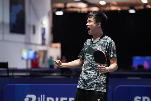 馮翊新在世大運桌球一人連拿兩點,率領中華隊3:2擊敗中國,是我國奪金大功臣。 ▲馮翊新在世大運桌球一人連拿兩點,率領中華隊3:2擊敗中國,是我國奪金大功臣。(圖/大專體總提供)