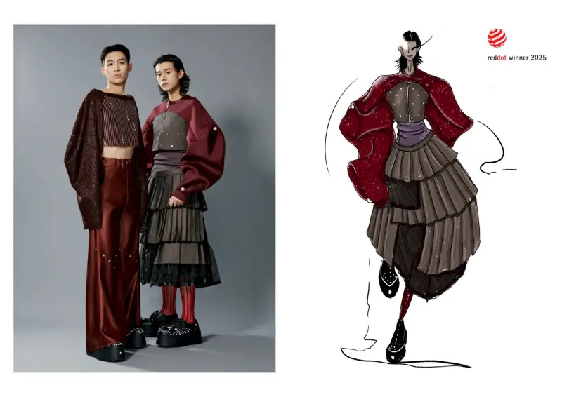 ▲服飾系「遡」挑戰性別刻板與父權結構，獲得紅點設計概念獎。（圖／嶺東科大提供）