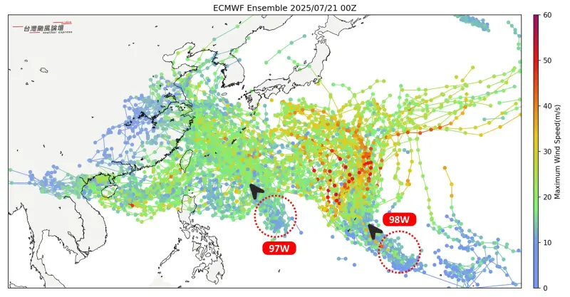 ▲本週會有1至2個「熱帶低壓或颱風」，在西北太平洋形成，且有機會影響台灣天氣。（圖／「台灣颱風論壇｜天氣特急」臉書）