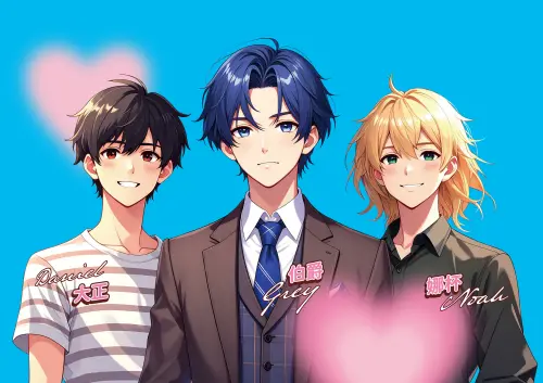 ▲迷客夏「迷紅茶男友」，左起：「大正紅茶」學弟Daniel、「伯爵紅茶」高冷霸總Grey、「娜杯紅茶」藝術家Noah。（圖／迷客夏提供）