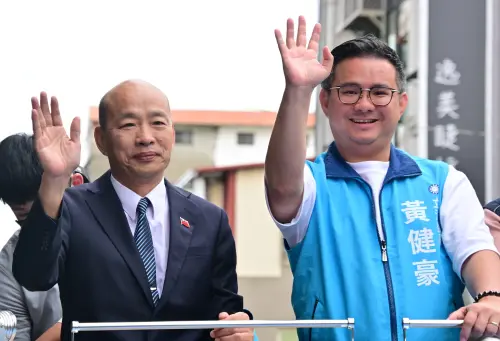 ▲立法院長韓國瑜今天到台中市長盧秀燕本命區，陪立委黃健豪車隊掃街。（圖／記者顏幸如攝，2025.07.22）