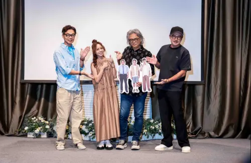 ▲李國煌（左起）、黃姵嘉、《NO GOOD！歐吉桑》導演張清峰、李銘順，一起出席殺青宴。（圖／華映／華映娛樂提供）