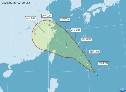 ▲范斯高颱風強度應維持在輕颱，路徑部分未來朝西北方向移動，預估週四、週五來到台灣東北方外海附近，這兩天「基隆北海岸、北台灣」將會持續降雨且發生局部較大雨勢。（圖／中央氣象署）
