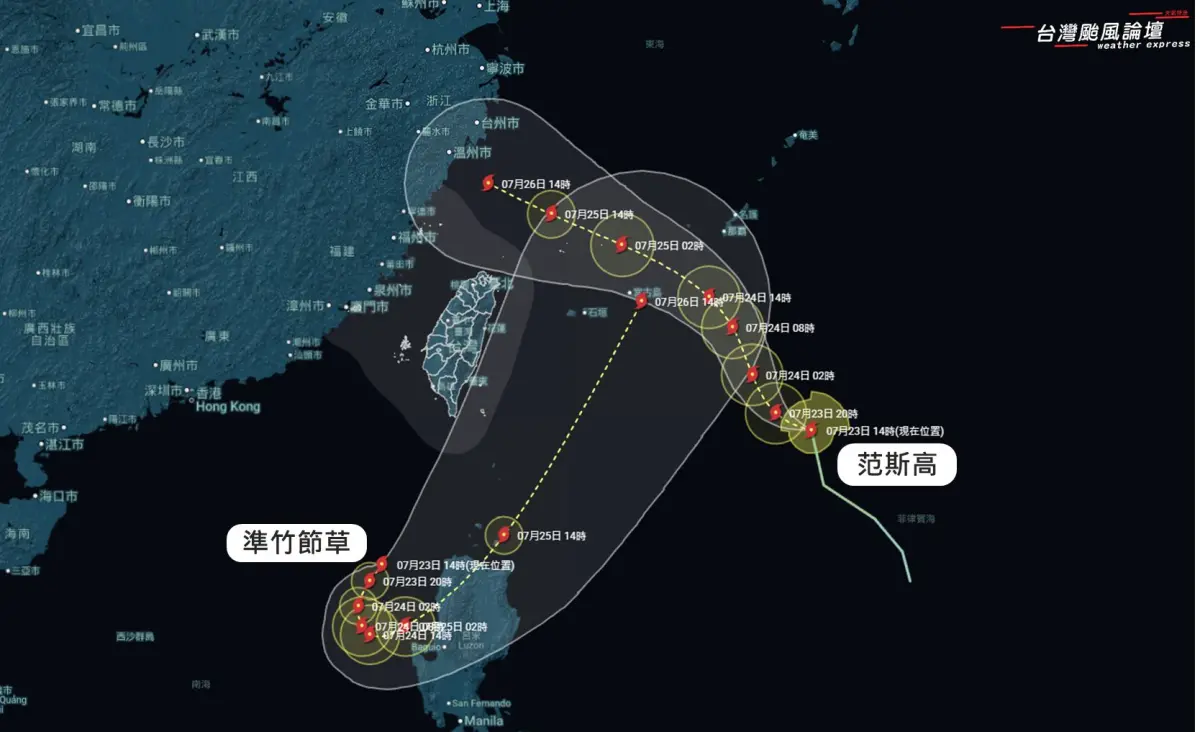 范斯高、準竹節草颱風成形「藤原效應」?氣象粉專:台灣附近上演