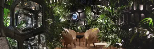 ▲展示空間以小智研發自主研發的Tetrapod™模組系統建構，結構靈感源自碳原子排列，兼具美感與機能。（圖／小智研發提供）