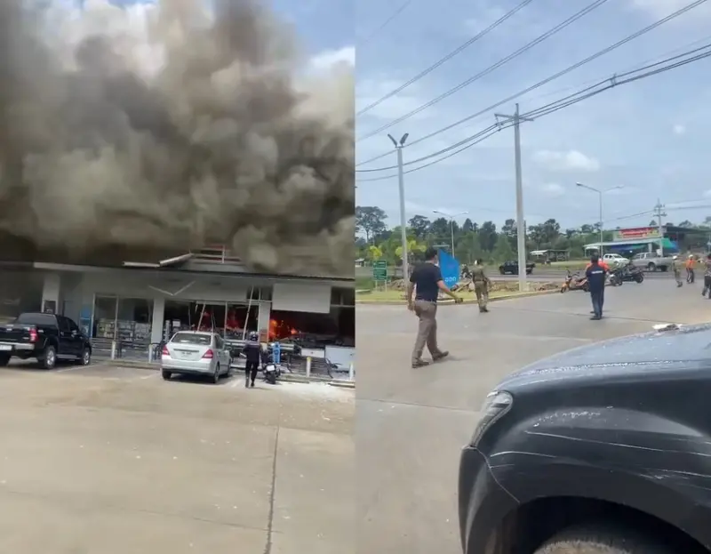 ▲柬埔寨朝泰國邊境一處加油站發射BM-21火箭砲。（圖／翻攝自臉書）