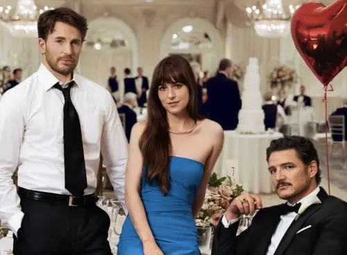 ▲克里斯伊凡（左起）、達珂塔強生、佩德羅帕斯卡在《天作之合》有難解的三角習題。（圖／摘自IMDb）