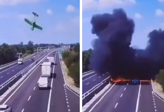 義大利小飛機垂直墜毀高速公路！汽車衝過爆炸火球2死2傷