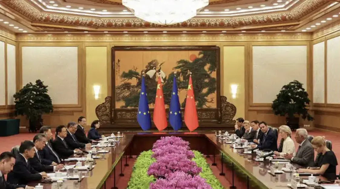 ▲紀念歐盟與中國建交50周年的第25屆歐盟－中國峰會7月24日於北京召開。（圖／路透社／達志影像）