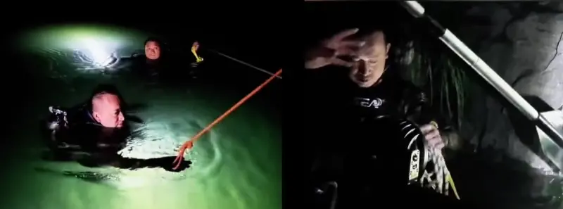 ▲中國湖南湘西近日有一名男子被困在水下溶洞長達5天5夜後，奇蹟生還。圖為救援人員畫面。（圖／翻攝自微博）