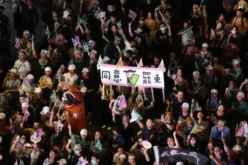 ▲民眾舉著同意罷免旗幟。（圖／記者陳佩君攝，2025.07.25）