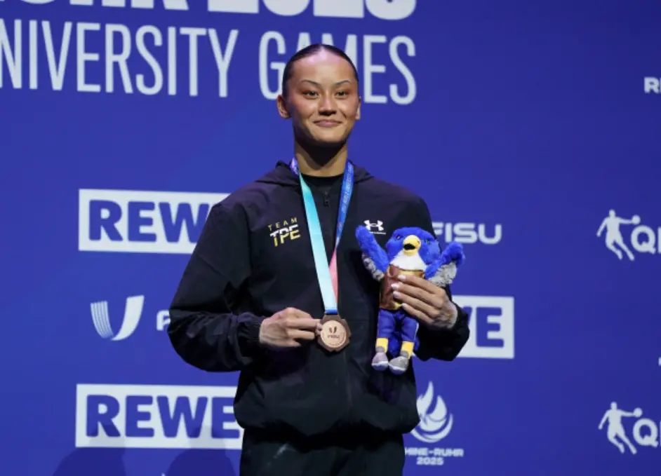 ▲台瑞混血女將陳瑞安勇奪世大運體操全能銅牌，以0.033分險勝對手，為台灣摘下隊史首面女子全能獎牌。（圖／大專體總提供）