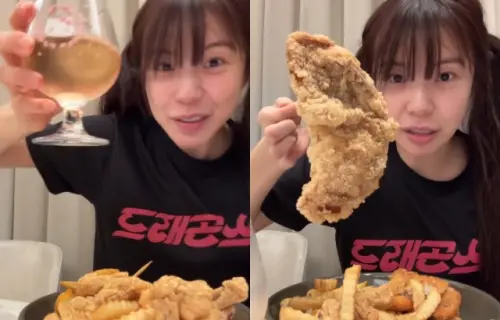 ▲李多慧深夜素顏嗑宵夜！滿滿炸物配休息酒　粉絲驚：這樣也不胖？（圖／翻攝自李多慧Threads）