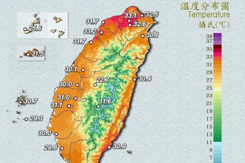 快訊／罷免投票要防曬！氣象署：新北台北高溫特報　36°C高溫警戒