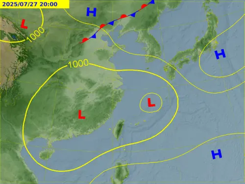 台灣位在一整片大低壓帶中,未來一週全台有雨,天氣不穩定。(圖/取自中央氣象署) ▲台灣位在一整片大低壓帶中,未來一週全台有雨,天氣不穩定。(圖/取自中央氣象署)