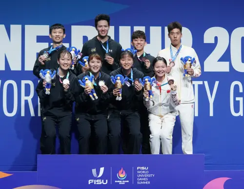 ▲吳軒毅／楊筑云擊敗陳政寬／許尹鏸勇奪金牌，加上林煜傑／鄭宇倢奪下銅牌，本屆中華隊首次在世大運混雙項目「金銀銅大滿貫」壯舉。（圖／大專體總提供）