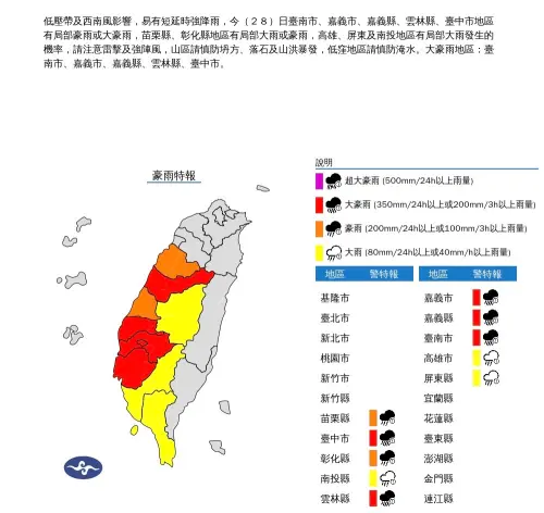 ▲嘉義縣市大豪雨特報。（圖／中央氣象署提供）