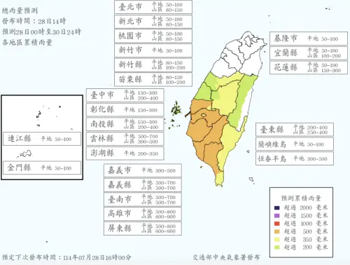 今天晚上到週三一整天,是這波西南氣流降雨最明顯的時段,不只中南部有豪雨,北部也有大雨。(圖/中央氣象署) ▲今天晚上到週三一整天,是這波西南氣流降雨最明顯的時段,不只中南部有豪雨,北部也有大雨。(圖/中央氣象署)