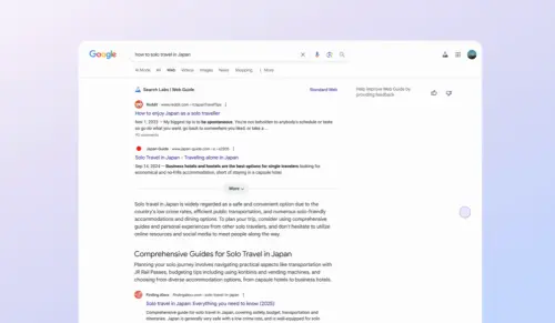 使用「Web Guide」搜尋模式呈現結果,則是把網路論壇的網友經驗分享放在搜尋最上層,隨後延伸出景點推薦、旅行的安全注意須知等文章。(圖/Google) ▲使用「Web Guide」搜尋模式呈現結果,則是把網路論壇的網友經驗分享放在搜尋最上層,隨後延伸出景點推薦、旅行的安全注意須知等文章。(圖/Google)
