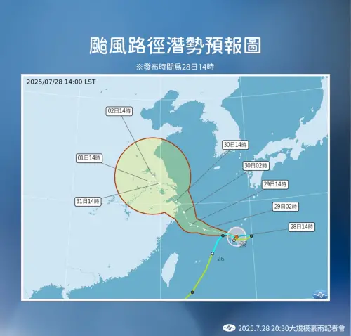 ▲竹節草颱風的最新動態，持續向西北西往中國浙江一帶移動。（圖／中央氣象署）