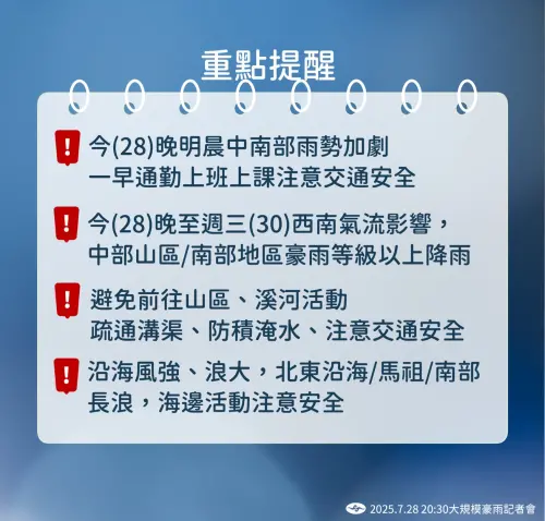 ▲重點天氣資訊提醒。（圖／中央氣象署）