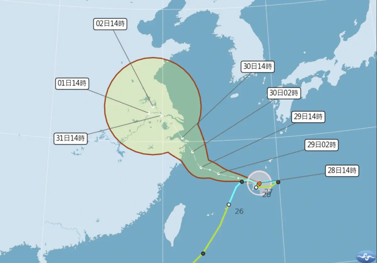 ▲竹節草颱風一動到台灣北方，也間接增強西南氣流強度，中南部今明兩天都要注意豪雨。（圖／中央氣象署）