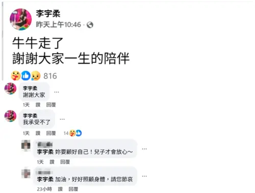 李宇柔罕病兒過世 她悲痛發聲:我承受不了 ▲李宇柔罕病兒過世 她悲痛發聲:我承受不了(圖/李宇柔臉書)