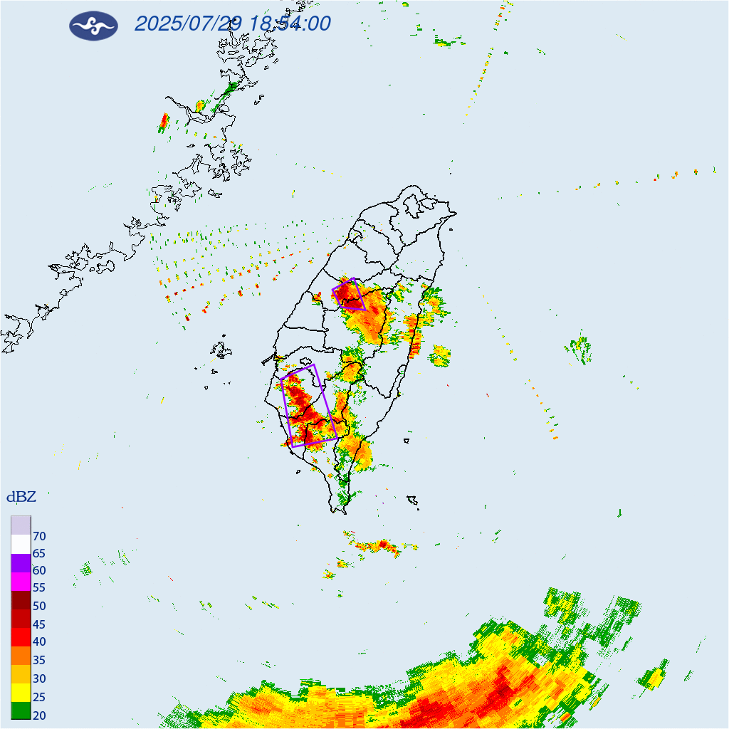 ▲19時25分氣象署針對「嘉義縣、臺南市、高雄市、屏東縣」發布大雷雨即時訊息 ▲19時25分氣象署針對「嘉義縣、臺南市、高雄市、屏東縣」發布大雷雨即時訊息