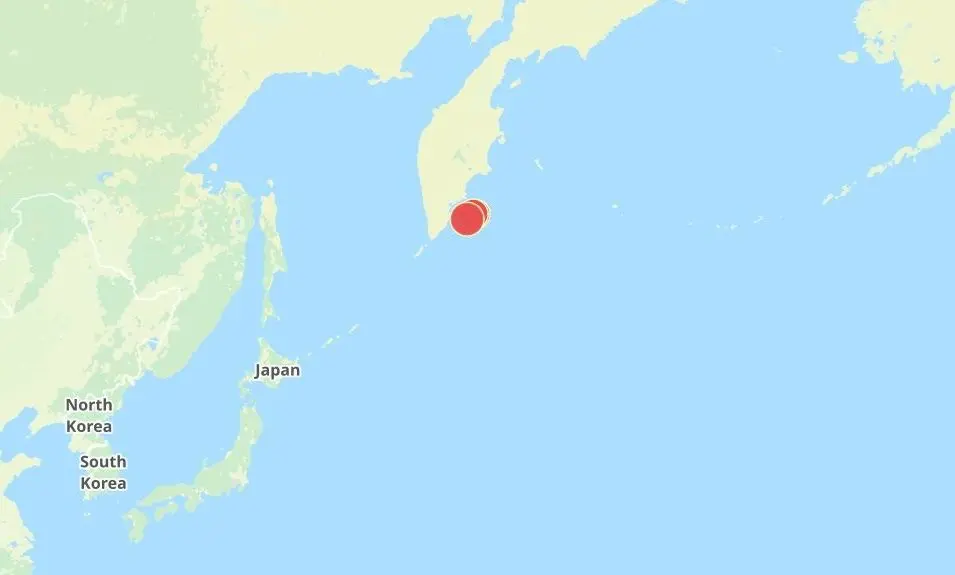 ▲今（30）日台灣時間上午7點25分，俄羅斯堪察加半島東部外海發生規模8.8地震。（圖／中央氣象署）