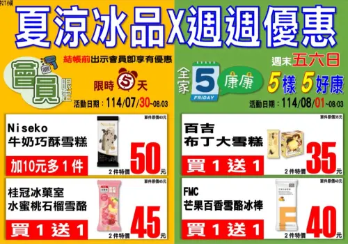 ▲全家本週有多款冰品買一送一、10元多一件優惠。（圖／全家提供）