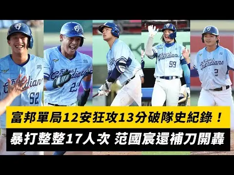 中職／富邦單局12安狂攻13分破隊史紀錄！暴打整整17人次 范國宸還補刀開轟｜NOWNEWS
