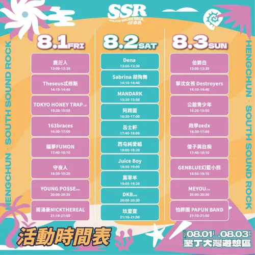 ▲2025年「恆春熱SSR（South Sound Rock）」國際音樂祭三天表演卡司與完整節目表。（圖／取自恆春熱臉書）