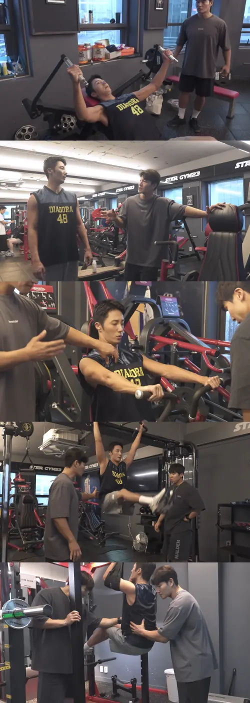 ▲金鍾國細心在一旁照料丁一宇,給出專業的指令、幫忙拿捏檢查施力。(圖/김종국 GYM JONG KOOK YouTube) ▲金鍾國細心在一旁照料丁一宇,給出專業的指令、幫忙拿捏檢查施力。(圖/김종국 GYM JONG KOOK YouTube)