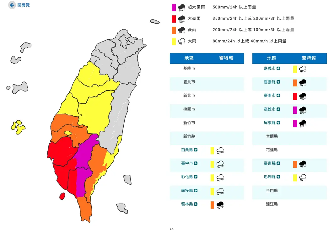 ▲西南氣流影響，易有短延時強降雨，中央氣象署已發布豪雨特報。（圖／翻攝自中央氣象署cwa.gov.tw）