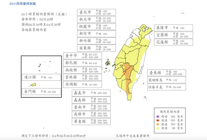 8/4停班停課「2縣市」達標！最新雨量預估公布　24小時轟300毫米