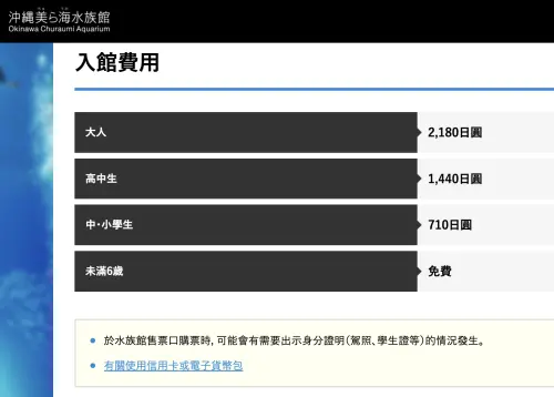▲日本「沖繩美麗海水族館」門票價格一覽。（圖／翻攝自沖繩美麗海水族館官網）