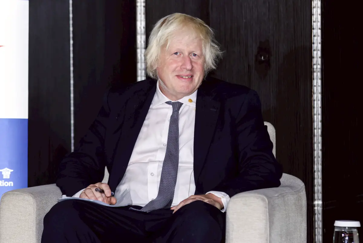 ▲英國前首相強生來台專題演講，下午也舉行媒體見面會，他說相信川普會捍衛自由民主價值。（圖／朱永強攝，2025.08.05）