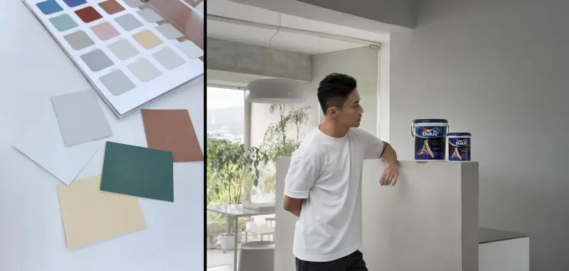 ▲聶永真限定命名得利臻彩麂皮藝術漆五大色彩，親選「17度灰」打造工作室牆面質感風景。（圖／業者提供）