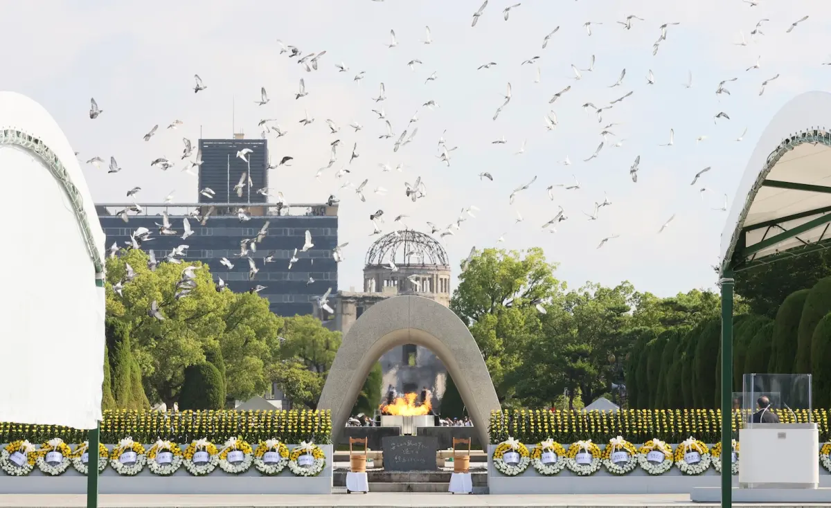 ▲今天是「原爆日」80週年紀念日，廣島市府舉辦和平紀念儀式。（圖／美聯社／達志影像）