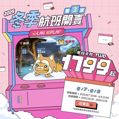 ▲台灣虎航「1799元起」日本便宜機票！冬季航班增班飛。（圖／翻攝自台灣虎航FB）