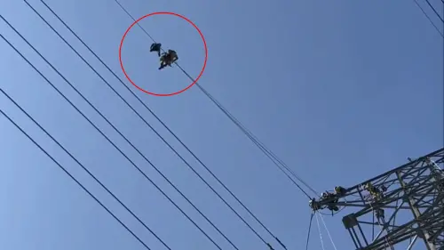 ▲桃園市龜山區龍壽工業區高壓電線懸掛一具男屍，特搜隊今前往救援。（圖／畫面翻攝）