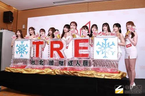 ▲明里紬（左起）、神木麗、miru、伊藤舞雪、七澤米亞、櫻空桃、河北彩伽、石川澪、涼森玲夢、宮下玲奈、金松季步、西宮夢來台參加2025《TRE台北國際成人展》。（圖／記者吳翊緁攝）