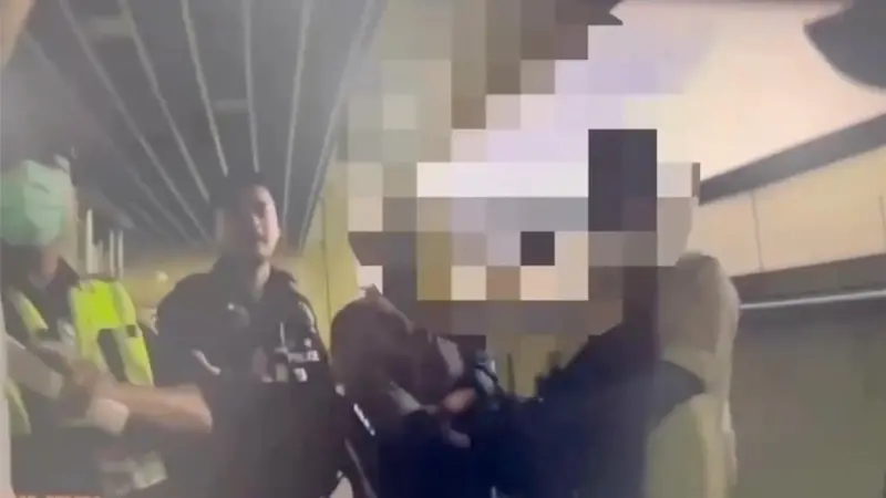 ▲昨（6日）台北捷運車廂上車兩名男子發生肢體碰撞互毆。（圖／翻攝畫面）