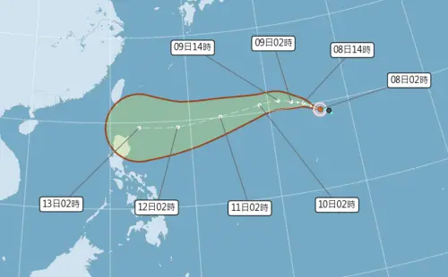 ▲原本位於關島北方海面的熱帶性低氣壓，今（8）日凌晨2時發展為輕度颱風「楊柳」。（圖／中央氣象署cwa.gov.tw）