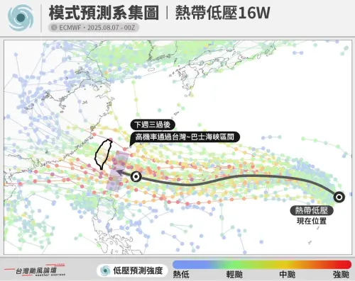 ▲楊柳颱風路徑大致朝台灣移動，歐洲模式的路徑系級成員看法相近，共識很高。（圖／「台灣颱風論壇｜天氣特急」臉書）