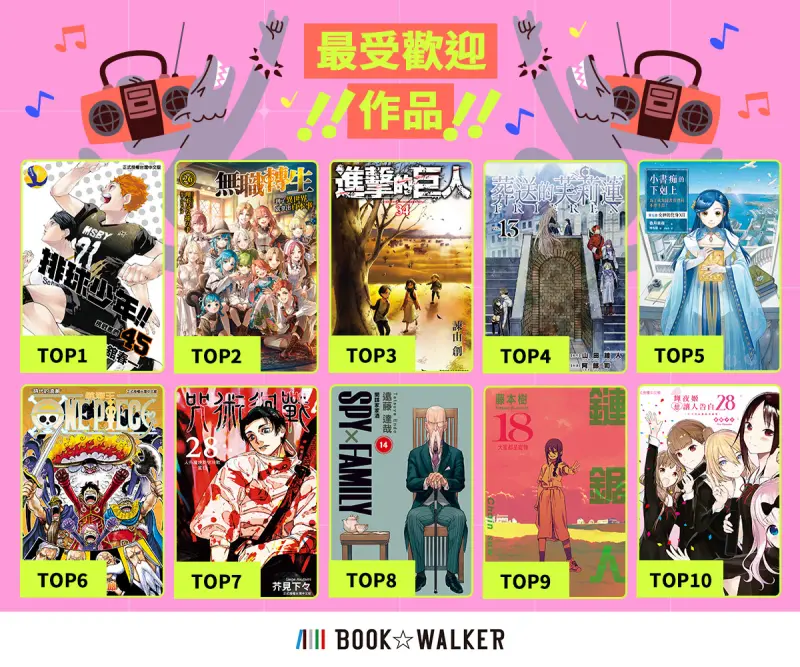 ▲台灣最強電子漫畫平台BOOK☆WALKER十周年！熱銷榜單竟是它？（圖／BOOK✩WALKER電子書提供）