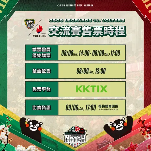 ▲球團預計在8月8日下午2點至8月9日早上11點開放2024-25主場季票會員優先購票(詳細購票說明請見會員信箱)，8月9日中午12點於KKTIX售票系統全面啟售，更多賽事及票務行銷資訊，請持續關注台啤永豐雲豹官方粉絲專頁。（圖／桃園台啤永豐雲豹提供）