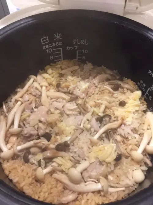 ▲用電子鍋煮「菇菇雞肉炊飯」，一鍋就能搞定。（圖／家常菜臉書）